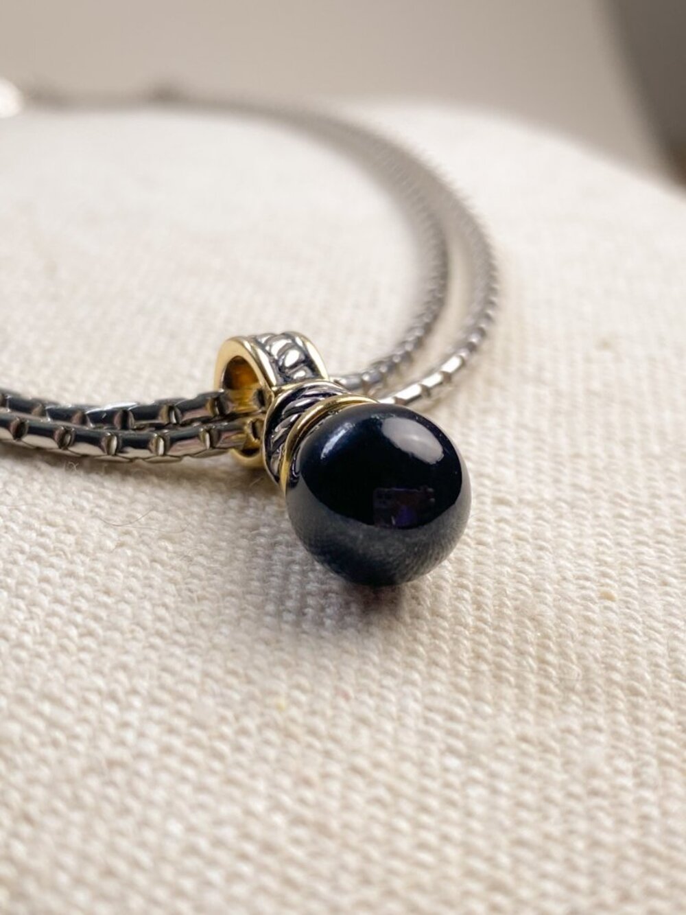 Premier Designs Faux Black Onyx Ball Pendant Double Silver Chain Choker Necklace - Picture 5 of 11